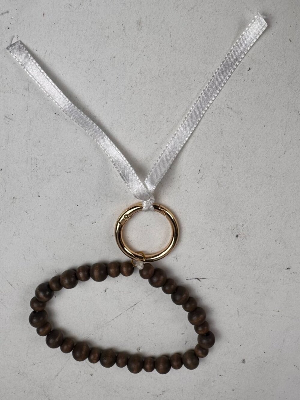 Boho Brown Wood Beaded Wristlet Keyring Bracelet Bag Charm Car Key Holder